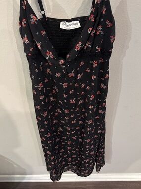 No Boundaries Black Floral Cami Dress with Red Accents